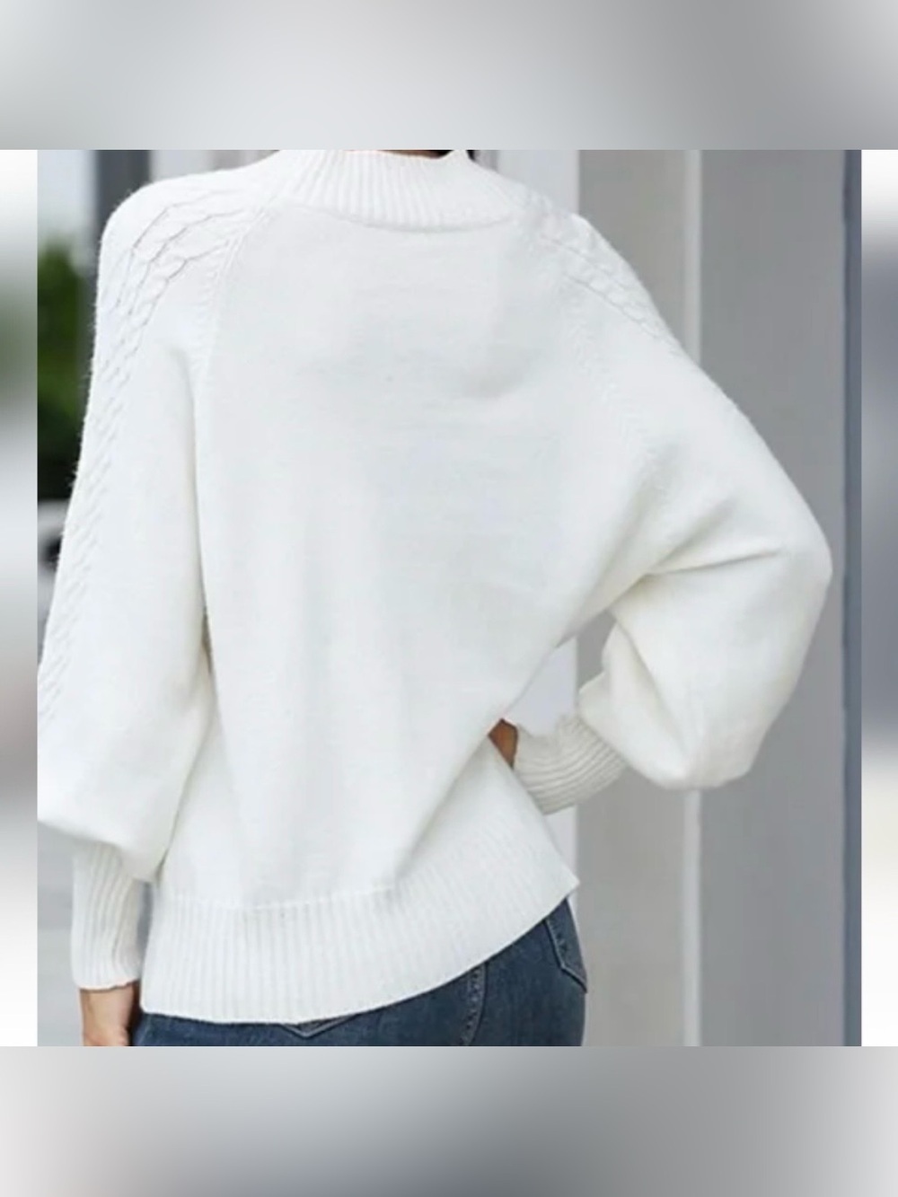 Maison Mascallier Cable Knit Chunky Balloon Sleeve White Sweater Size Large - Picture 2 of 7